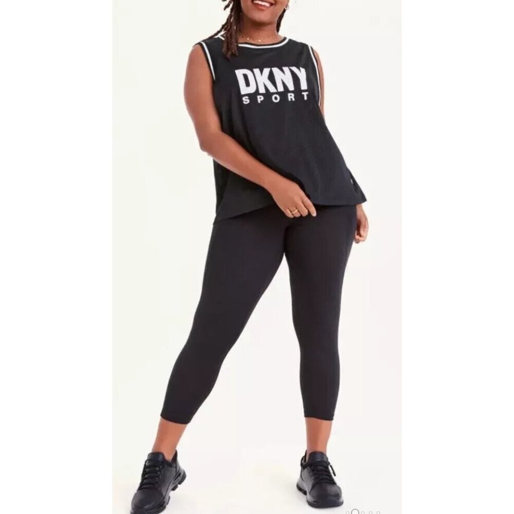 DKNY Womens Summer Tops Mesh Jersey Logo Muscle Tank Top DPPT8607 Black Size 2X